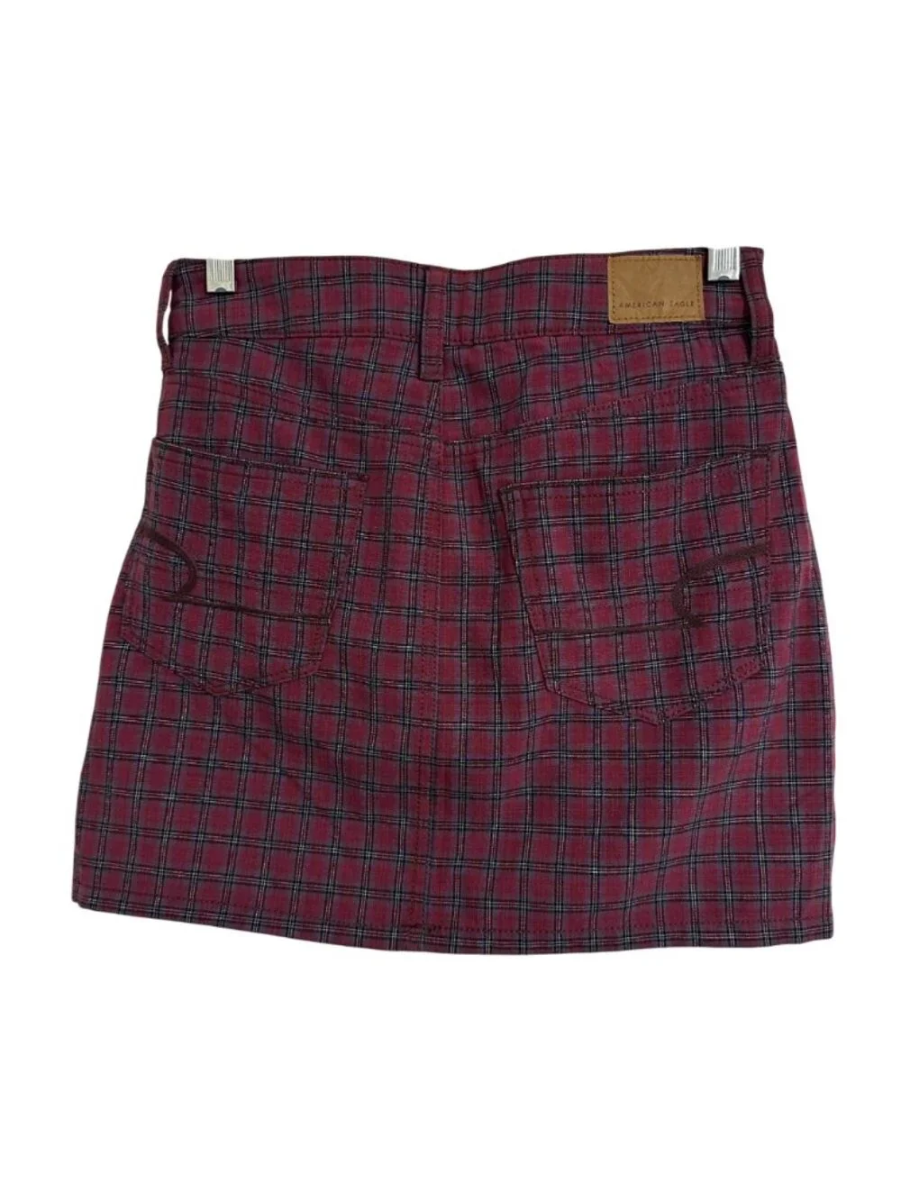American Eagle Outfitters Hi-Rise Mini Skirt Plaid Maroon Black SZ 00 Preppy - Picture 3 of 12